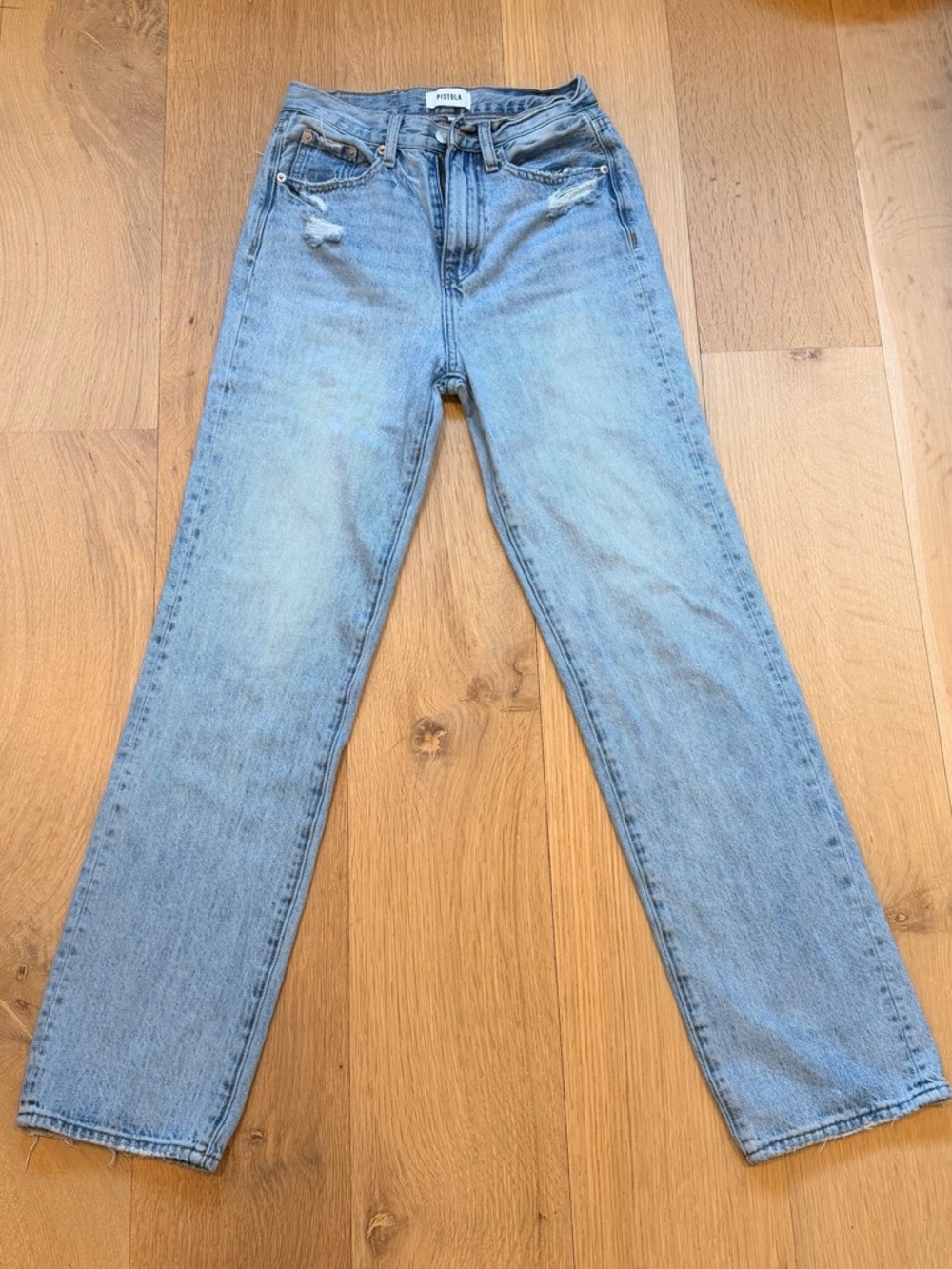 Pistola High Rise Straight Leg Jeans Light Wash Distressed Size 24